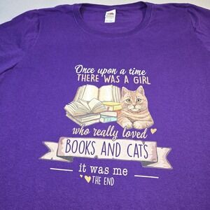 Cat Book Lover Purple Graphic Tee Cute Bookworm Reader Gift Woman XL READ